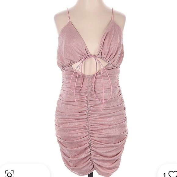 Revolve NDB Pink Shimmer Cheri Mini Dress Champagne Ruched Small - Picture 2 of 5